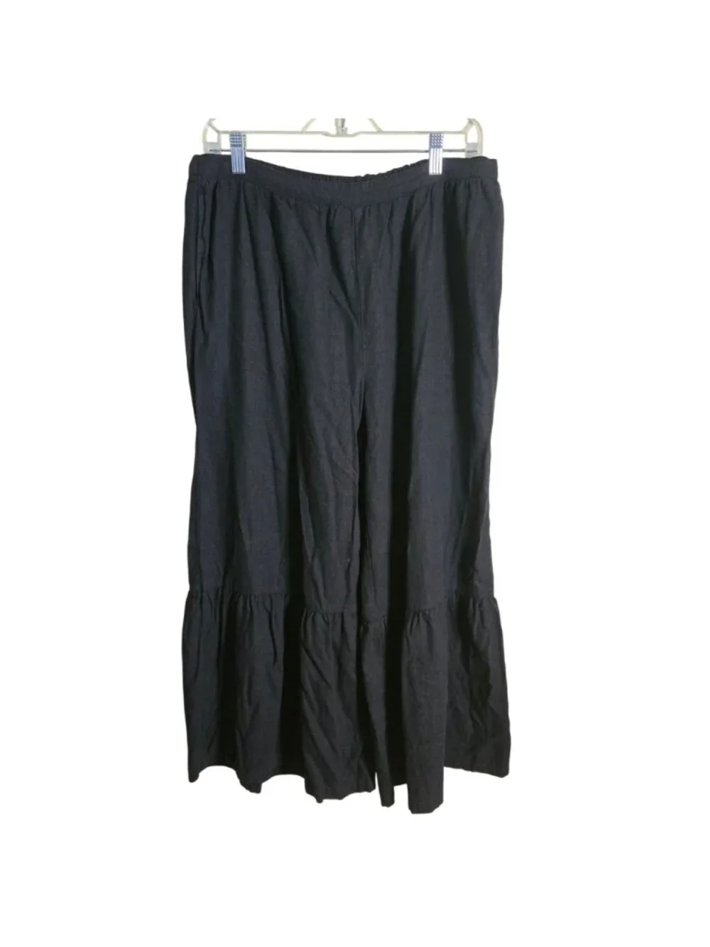 Banana Republic Wide Leg Flounce Bottom Black Linen Blend Pull On Pants Size L
